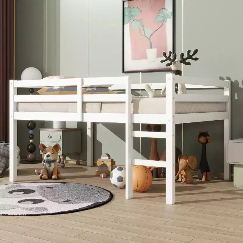 Full Size Wood Loft Bed with Ladder-ModernLuxe