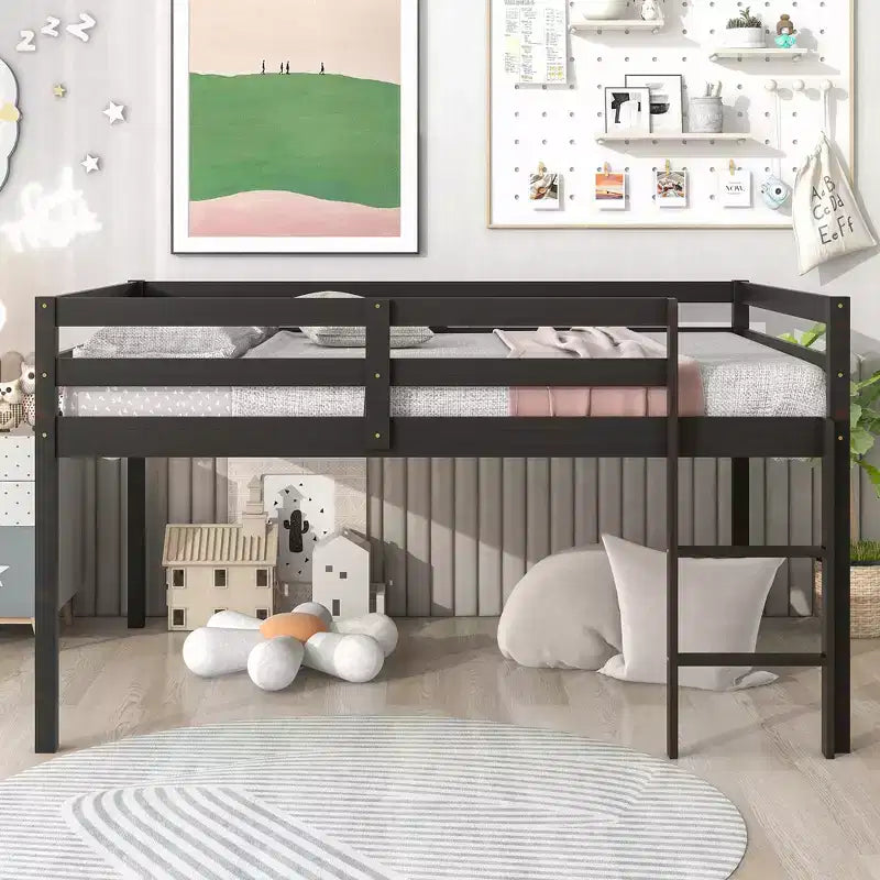 Full Size Wood Loft Bed with Ladder-ModernLuxe