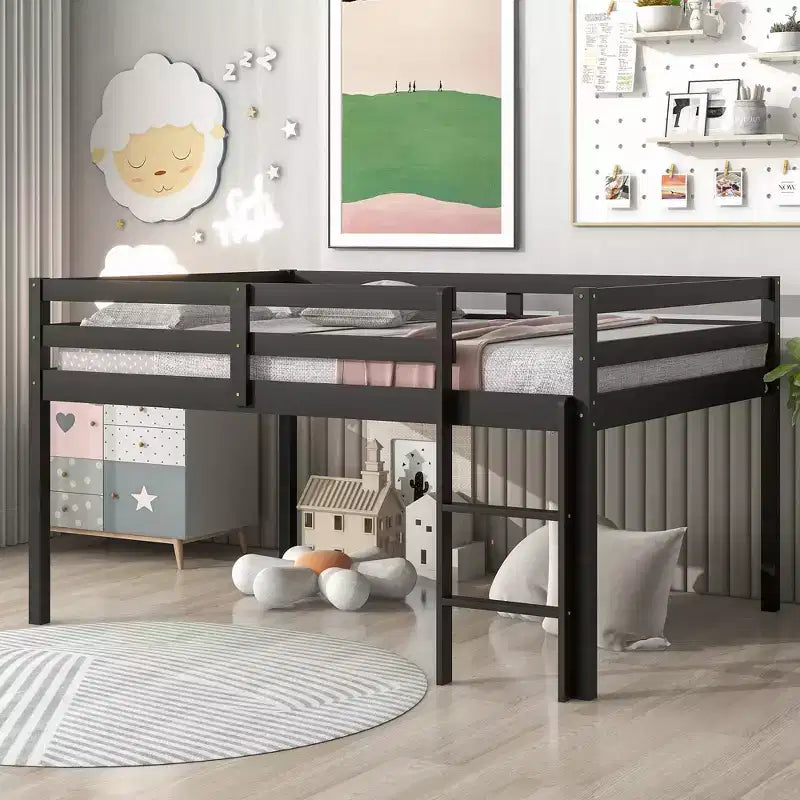 Full Size Wood Loft Bed with Ladder-ModernLuxe