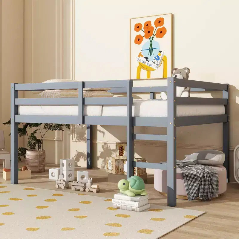 Full Size Wood Loft Bed with Ladder-ModernLuxe
