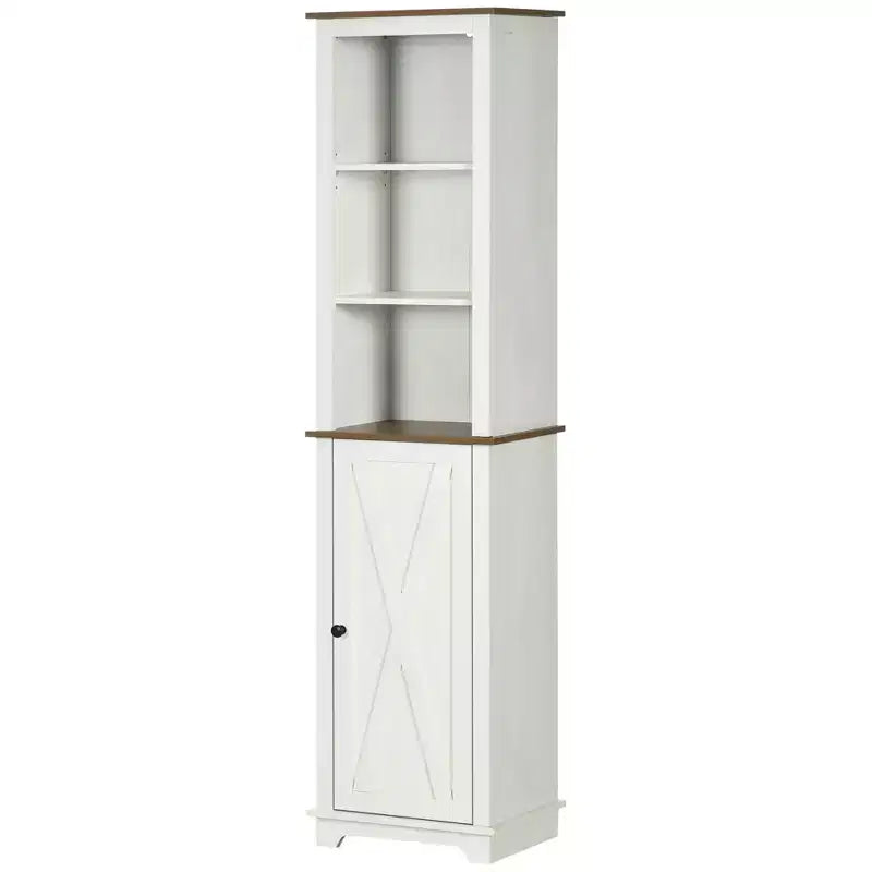 kleankin Slim Bathroom Storage Cabinet with Open Shelves & Cupboard, Freestanding Linen Tower Tall Skinny Bathroom Storage Cabinet Door Shelves, White