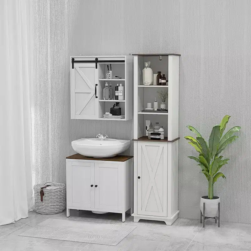 kleankin Slim Bathroom Storage Cabinet with Open Shelves & Cupboard, Freestanding Linen Tower Tall Skinny Bathroom Storage Cabinet Door Shelves, White