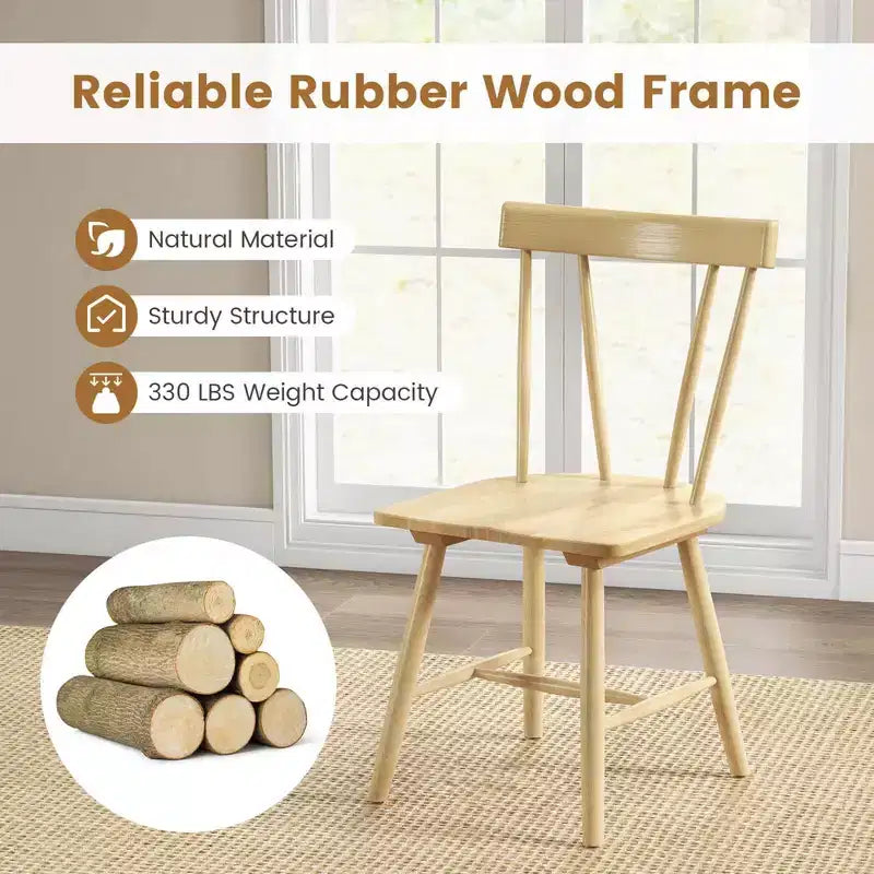 Costway Dining Chairs Set of 2 Windsor Chairs Wood Armless Chairs with Solid Rubber Wood Black/White/Natural