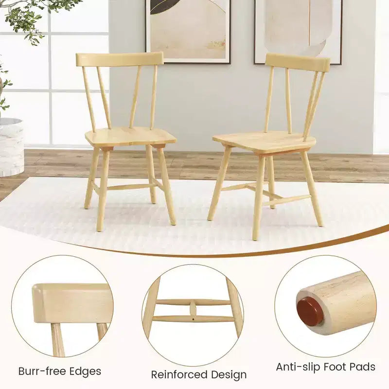 Costway Dining Chairs Set of 2 Windsor Chairs Wood Armless Chairs with Solid Rubber Wood Black/White/Natural
