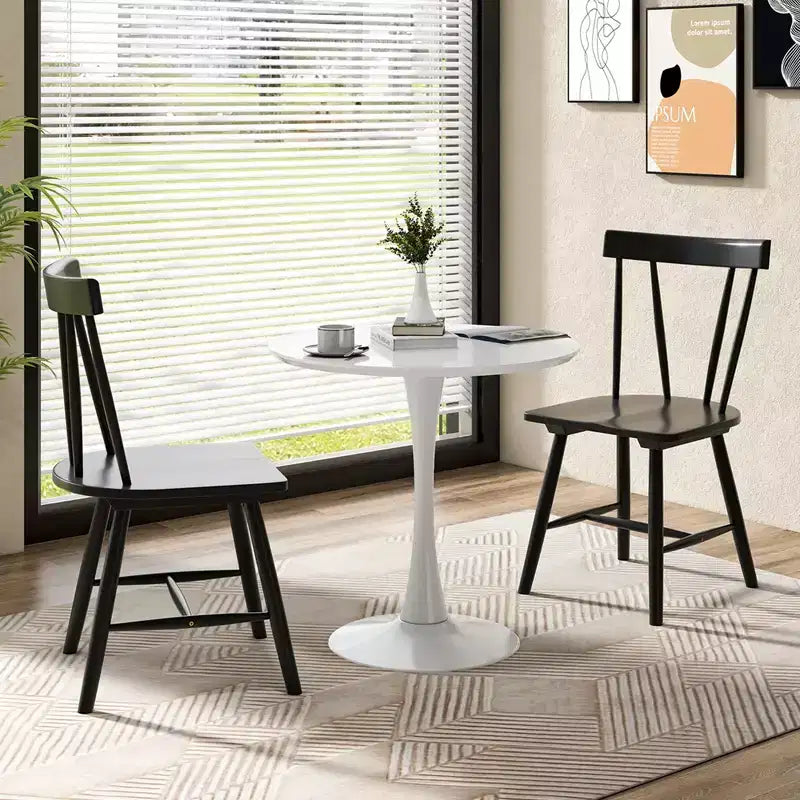 Costway Dining Chairs Set of 2 Windsor Chairs Wood Armless Chairs with Solid Rubber Wood Black/White/Natural
