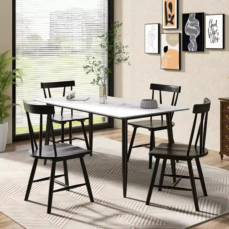 Costway Dining Chairs Set of 2 Windsor Chairs Wood Armless Chairs with Solid Rubber Wood Black/White/Natural