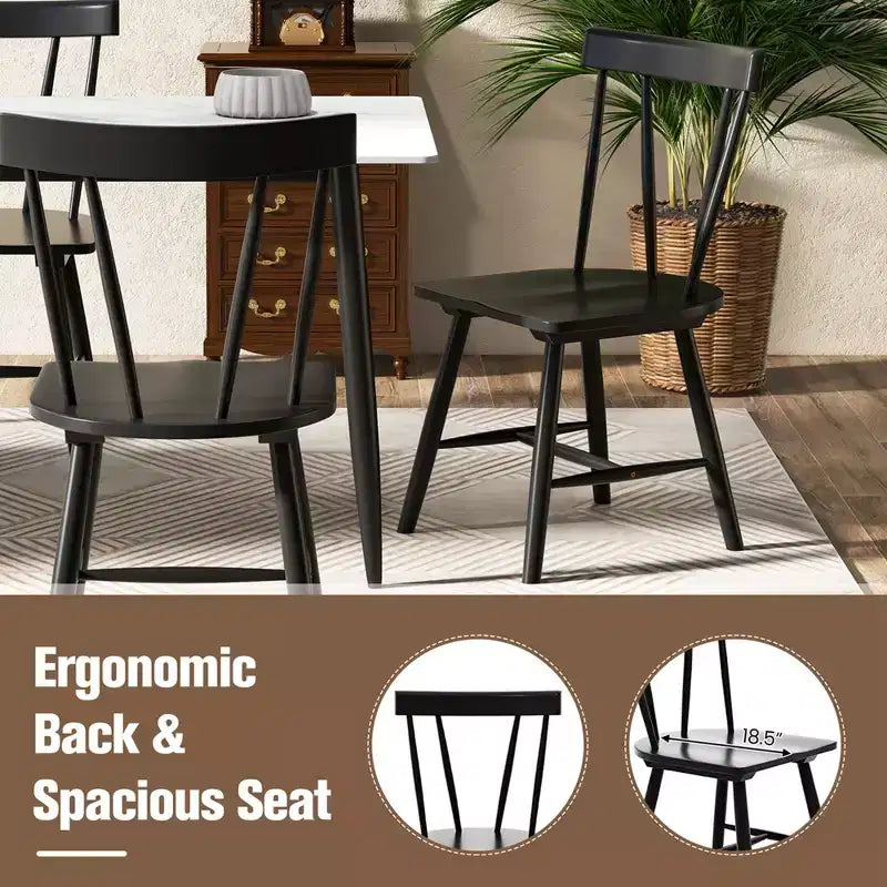 Costway Dining Chairs Set of 2 Windsor Chairs Wood Armless Chairs with Solid Rubber Wood Black/White/Natural