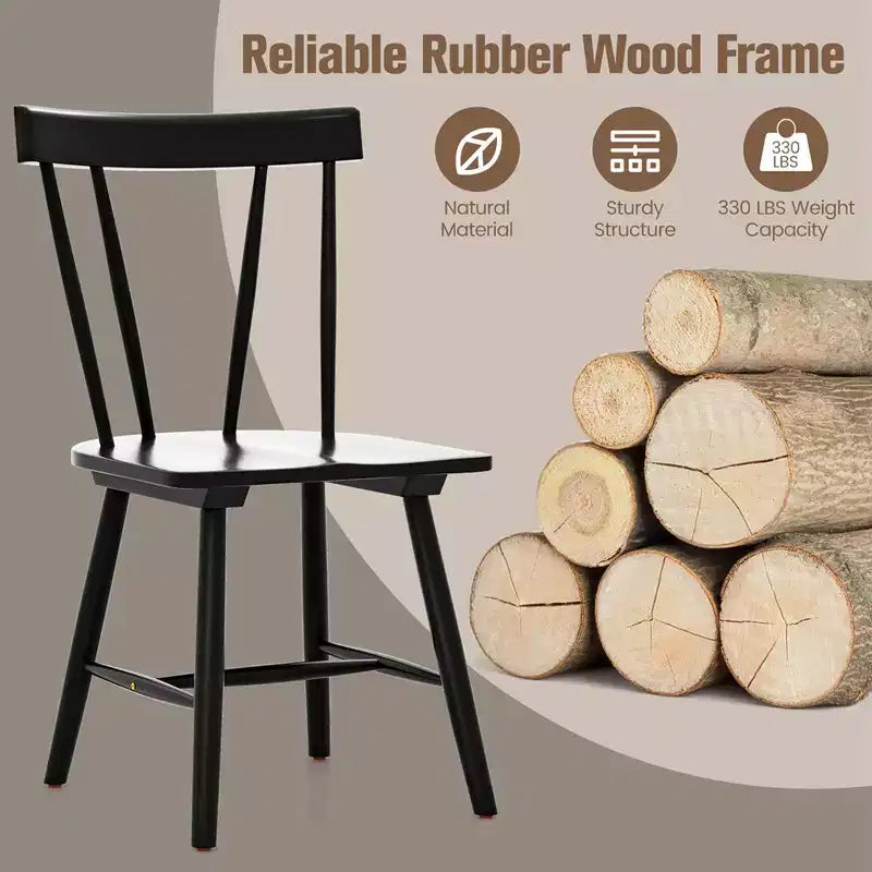 Costway Dining Chairs Set of 2 Windsor Chairs Wood Armless Chairs with Solid Rubber Wood Black/White/Natural