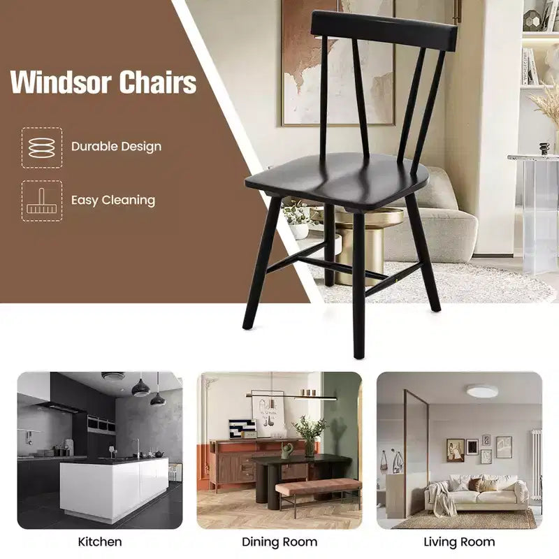 Costway Dining Chairs Set of 2 Windsor Chairs Wood Armless Chairs with Solid Rubber Wood Black/White/Natural