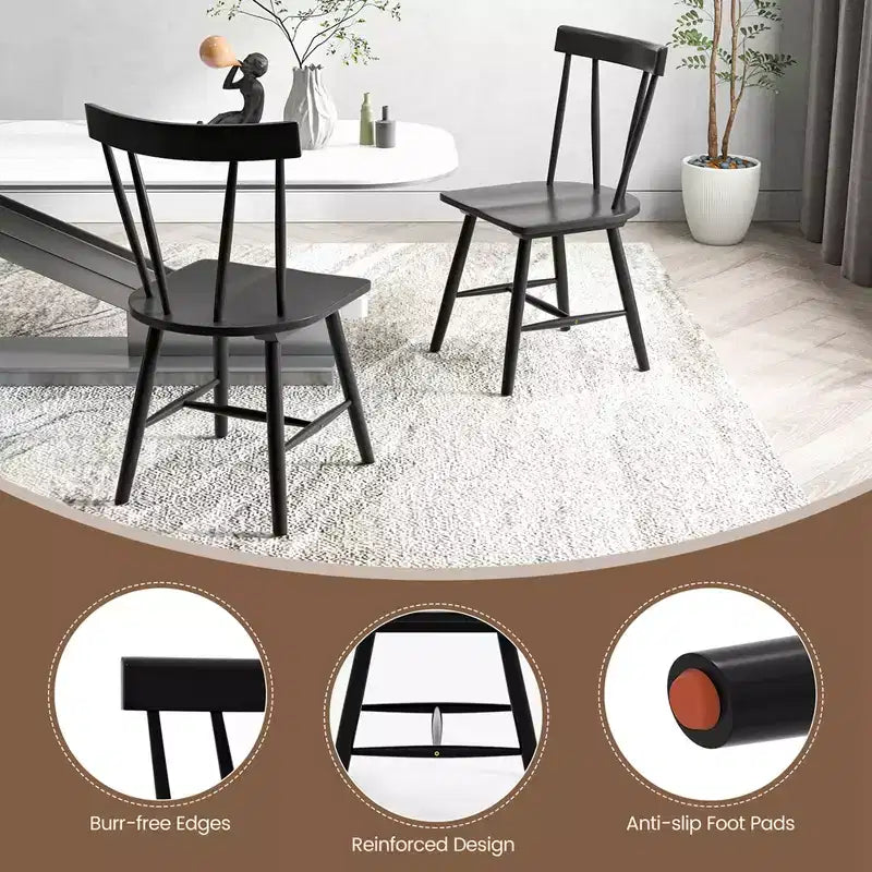 Costway Dining Chairs Set of 2 Windsor Chairs Wood Armless Chairs with Solid Rubber Wood Black/White/Natural