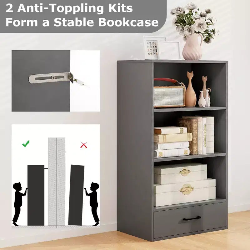 Costway 4-Tier Bookcase 48'' Display Bookshelf Storage Organizer with Shelves & Drawer Grey/White/Natural
