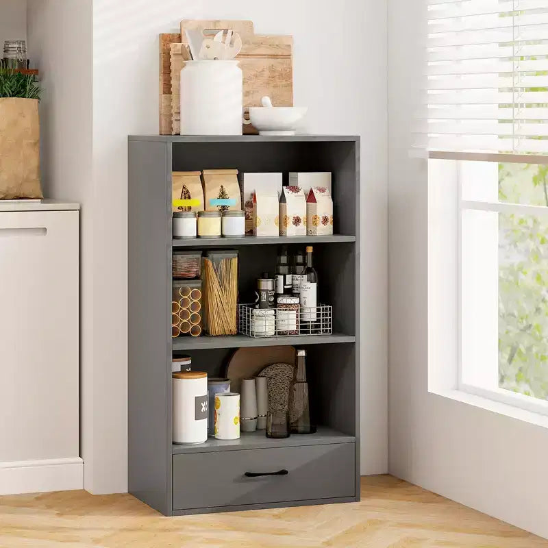 Costway 4-Tier Bookcase 48'' Display Bookshelf Storage Organizer with Shelves & Drawer Grey/White/Natural