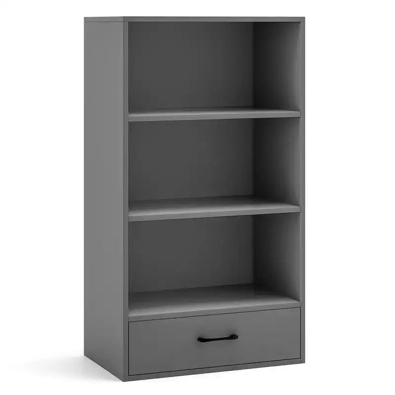 Costway 4-Tier Bookcase 48'' Display Bookshelf Storage Organizer with Shelves & Drawer Grey/White/Natural