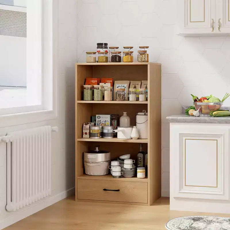 Costway 4-Tier Bookcase 48'' Display Bookshelf Storage Organizer with Shelves & Drawer Grey/White/Natural