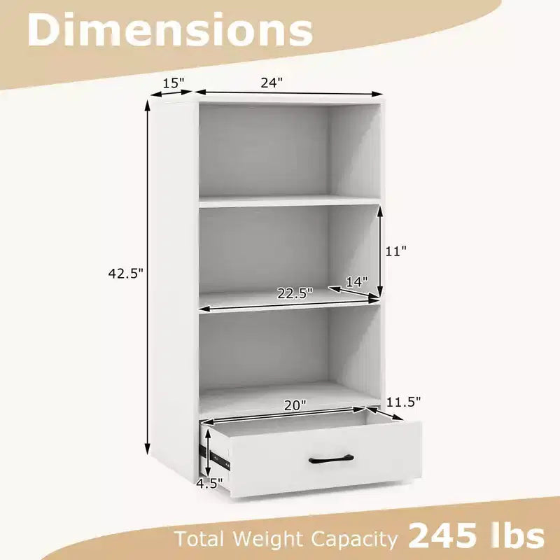 Costway 4-Tier Bookcase 48'' Display Bookshelf Storage Organizer with Shelves & Drawer Grey/White/Natural