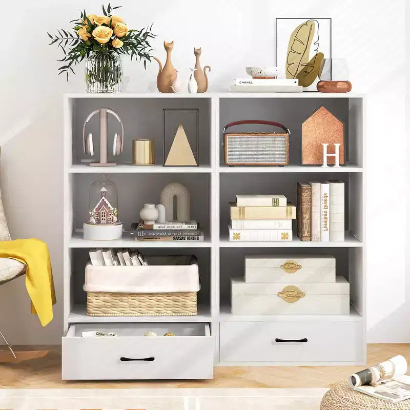 Costway 4-Tier Bookcase 48'' Display Bookshelf Storage Organizer with Shelves & Drawer Grey/White/Natural