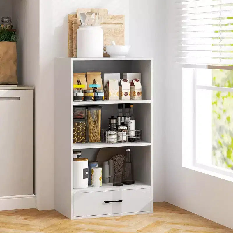 Costway 4-Tier Bookcase 48'' Display Bookshelf Storage Organizer with Shelves & Drawer Grey/White/Natural