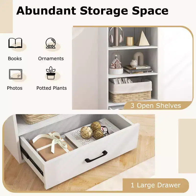 Costway 4-Tier Bookcase 48'' Display Bookshelf Storage Organizer with Shelves & Drawer Grey/White/Natural