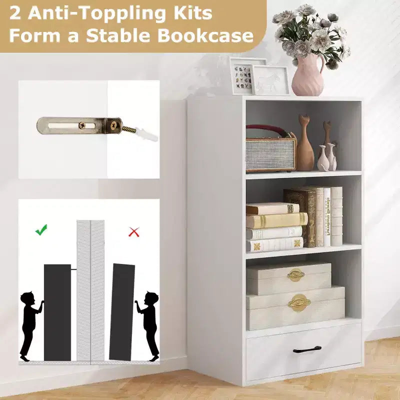 Costway 4-Tier Bookcase 48'' Display Bookshelf Storage Organizer with Shelves & Drawer Grey/White/Natural