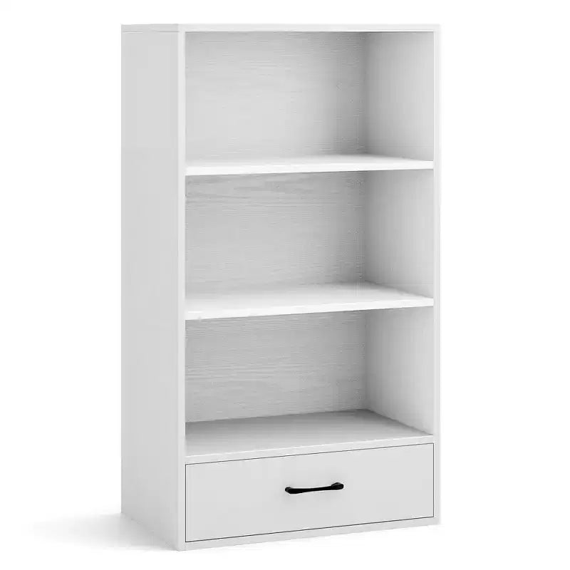 Costway 4-Tier Bookcase 48'' Display Bookshelf Storage Organizer with Shelves & Drawer Grey/White/Natural