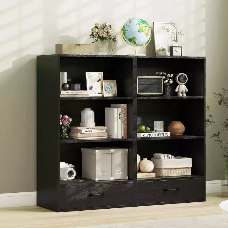 Costway 4-Tier Bookcase 48'' Display Bookshelf Storage Organizer with Shelves & Drawer Grey/White/Natural