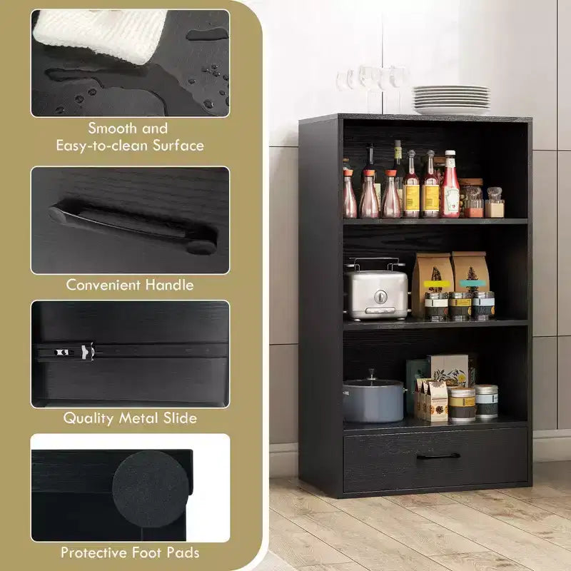 Costway 4-Tier Bookcase 48'' Display Bookshelf Storage Organizer with Shelves & Drawer Grey/White/Natural