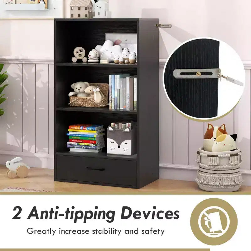 Costway 4-Tier Bookcase 48'' Display Bookshelf Storage Organizer with Shelves & Drawer Grey/White/Natural