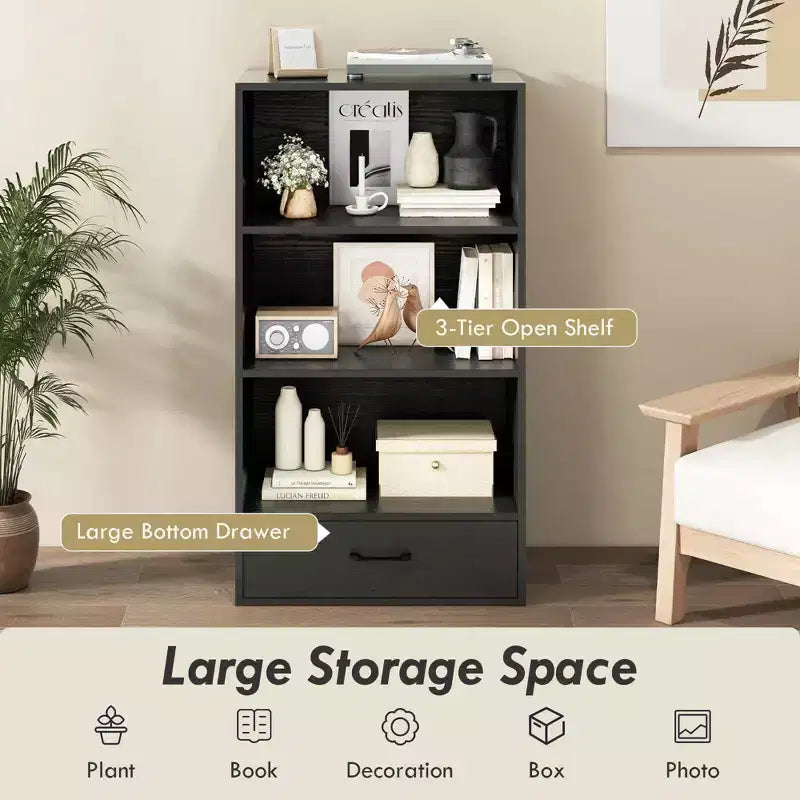 Costway 4-Tier Bookcase 48'' Display Bookshelf Storage Organizer with Shelves & Drawer Grey/White/Natural