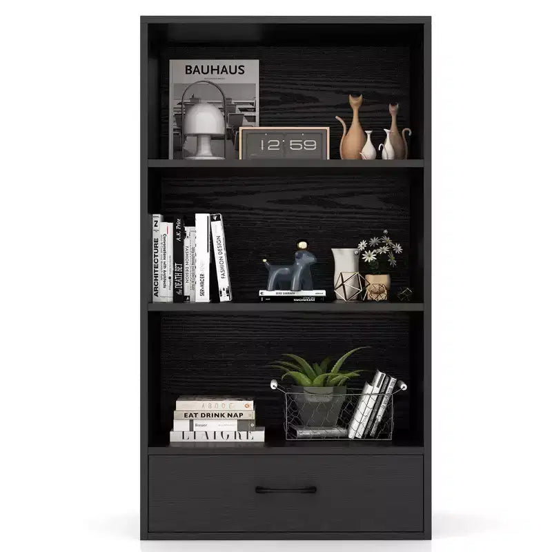 Costway 4-Tier Bookcase 48'' Display Bookshelf Storage Organizer with Shelves & Drawer Grey/White/Natural