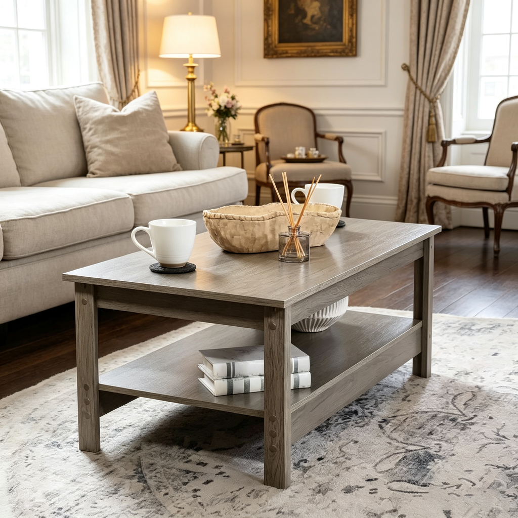 Table basse d'intérieur avec étagère inférieure - 16 H - Gris orage