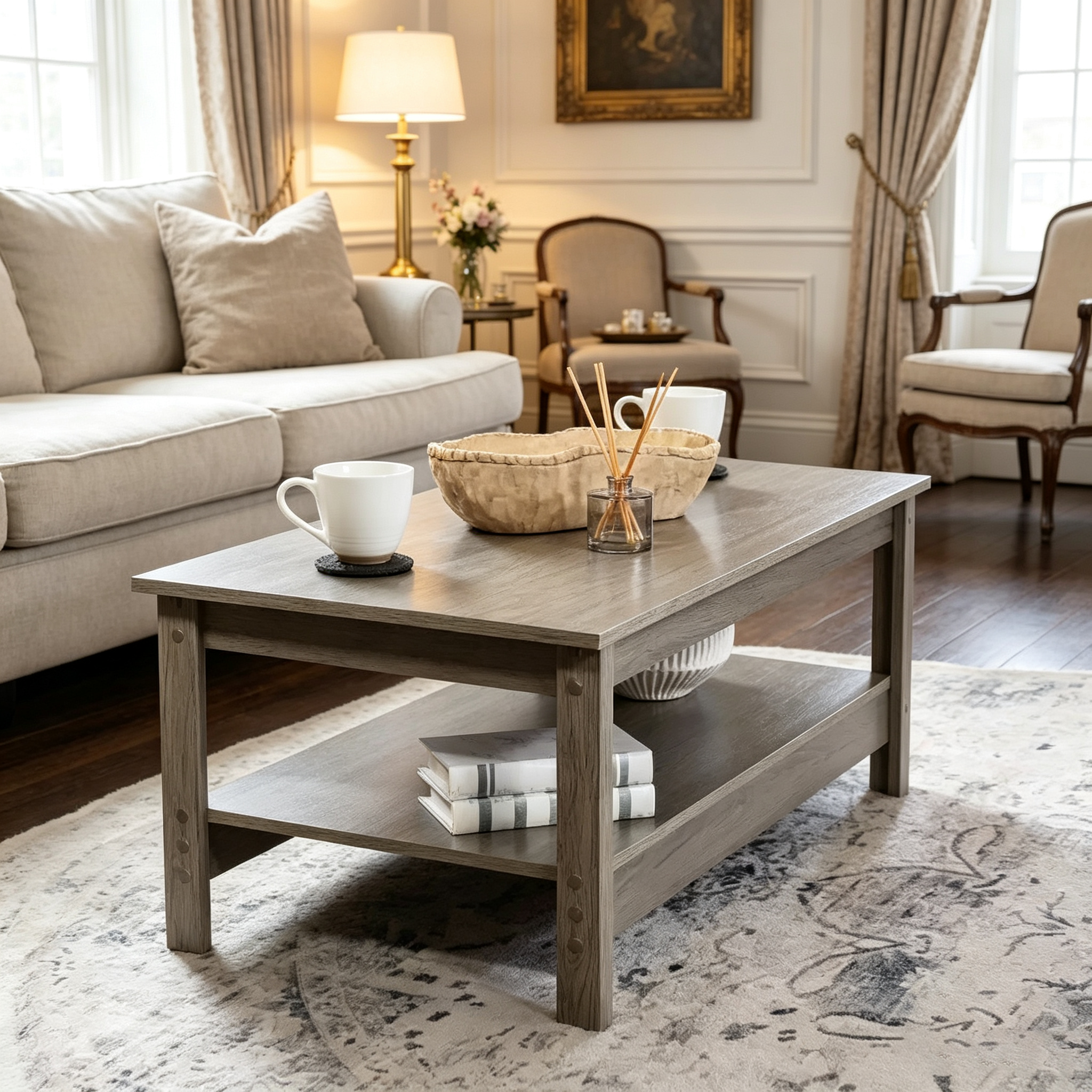 Table basse d'intérieur avec étagère inférieure - 16 H - Gris orage