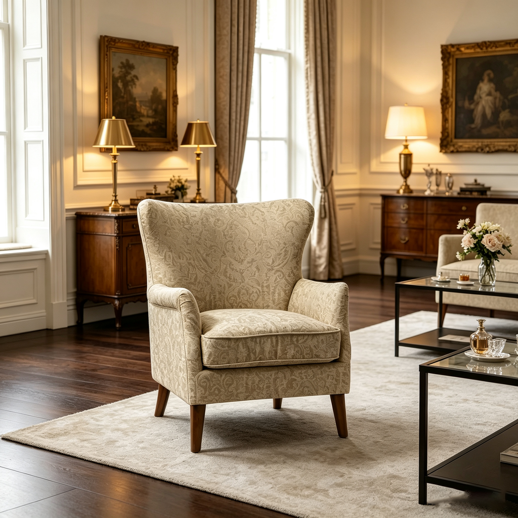 Fauteuil de salon avec motif floral et oreilles